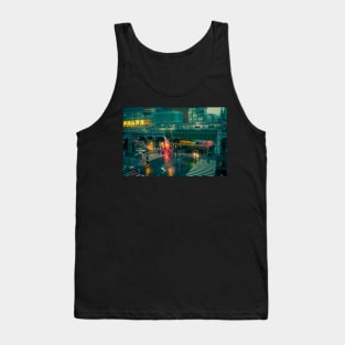 Rainy night in Neo Tokyo Matrix vibe with green and orange light reflection Tank Top